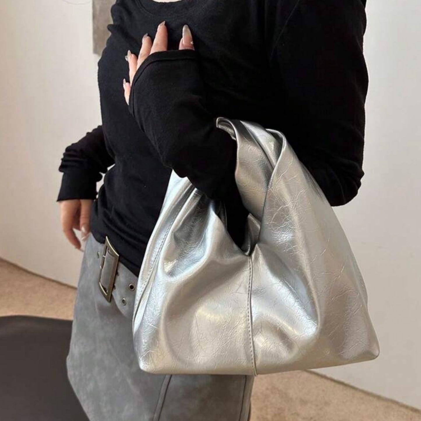 Upgrade You Faux Leather Handbag - Silver