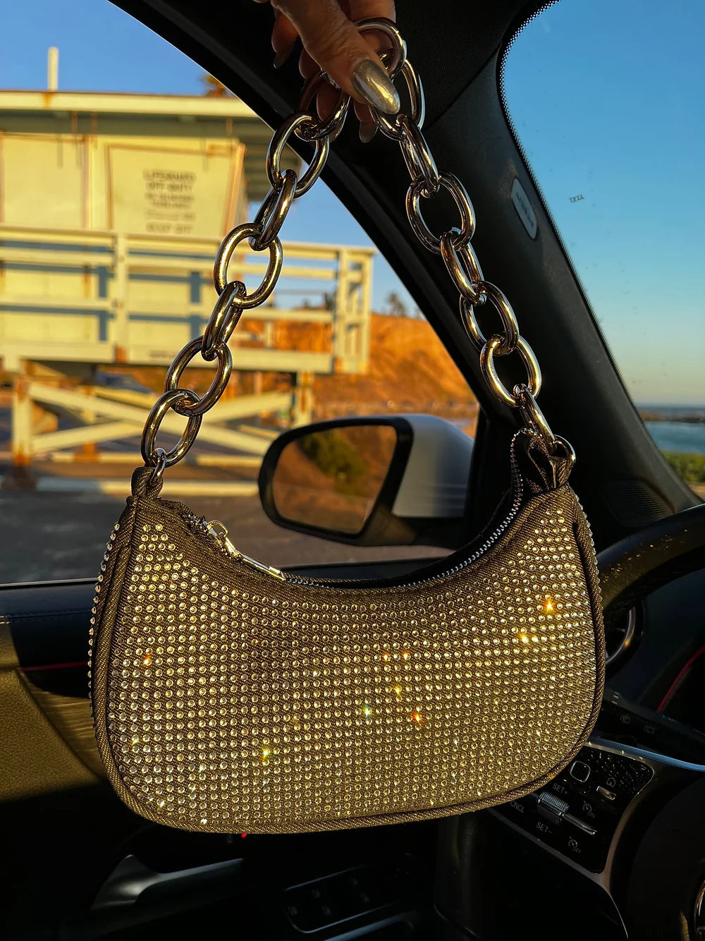 Off The Chain Denim Handbag - Black