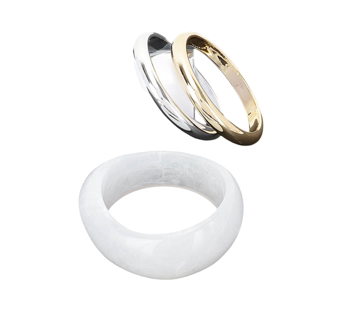 Vista Del Mar Bangle Set - White/Gold/Silver