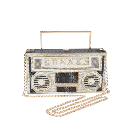 Crystal Boombox Clutch - Gold