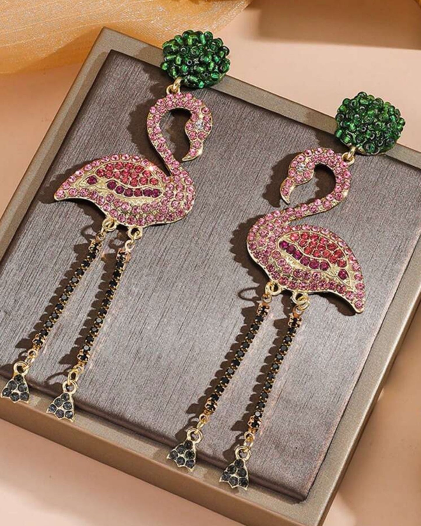 Crystal Flamingo Earrings - Pink