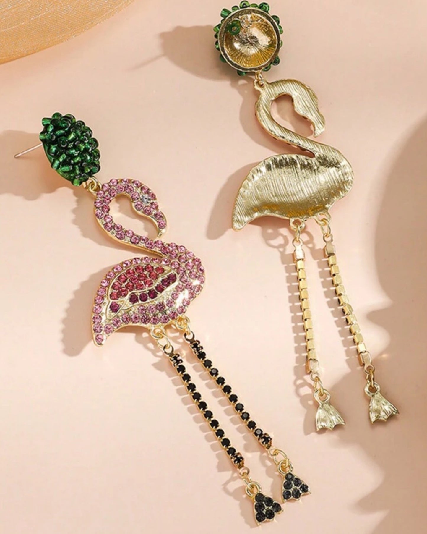 Crystal Flamingo Earrings - Pink
