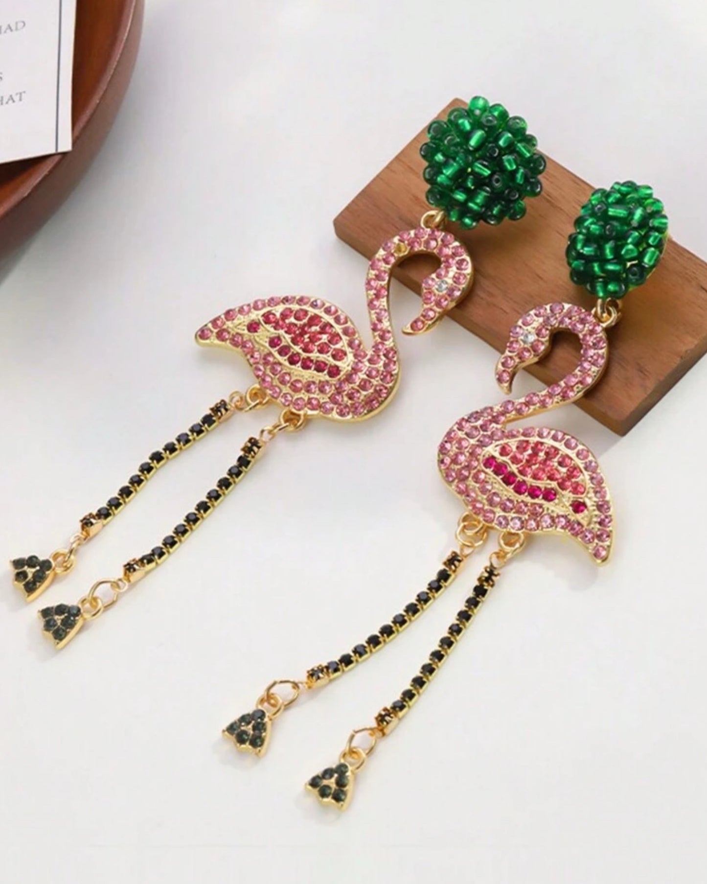 Crystal Flamingo Earrings - Pink