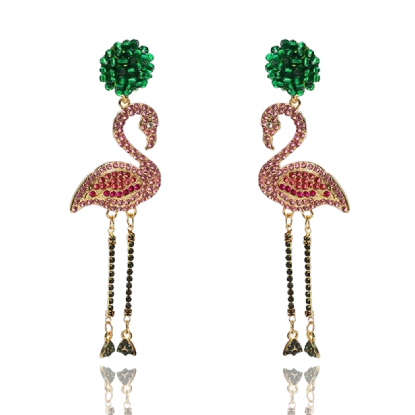 Crystal Flamingo Earrings - Pink