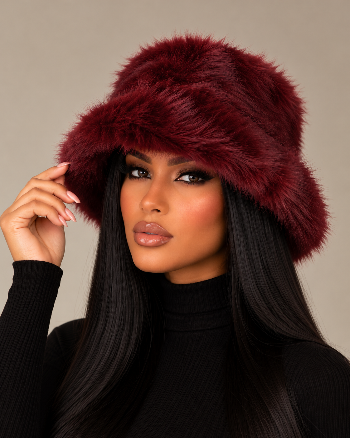 Oversized Faux Fur Bucker Hat - Blue