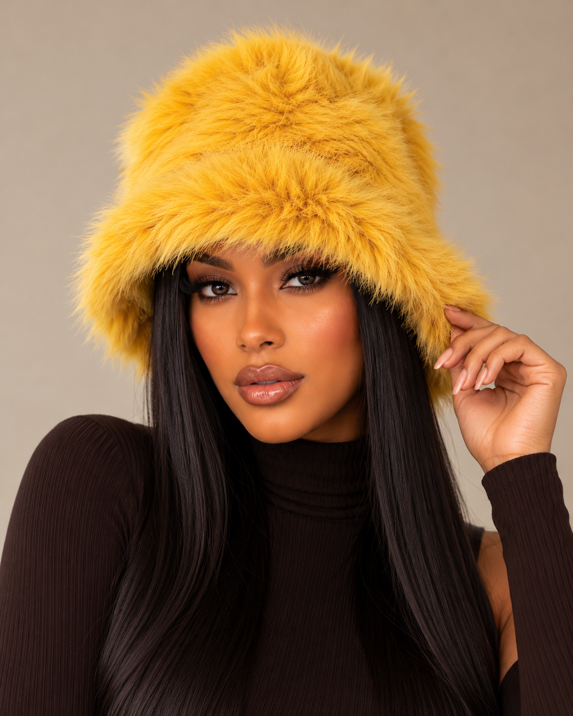 Oversized Faux Fur Bucker Hat - Blue