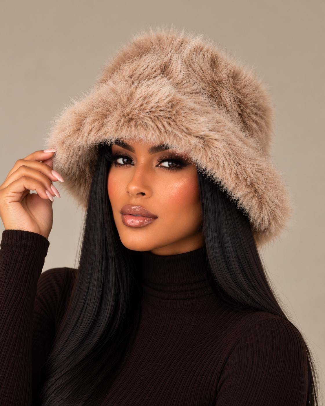 Oversized Faux Fur Bucker Hat - Blue