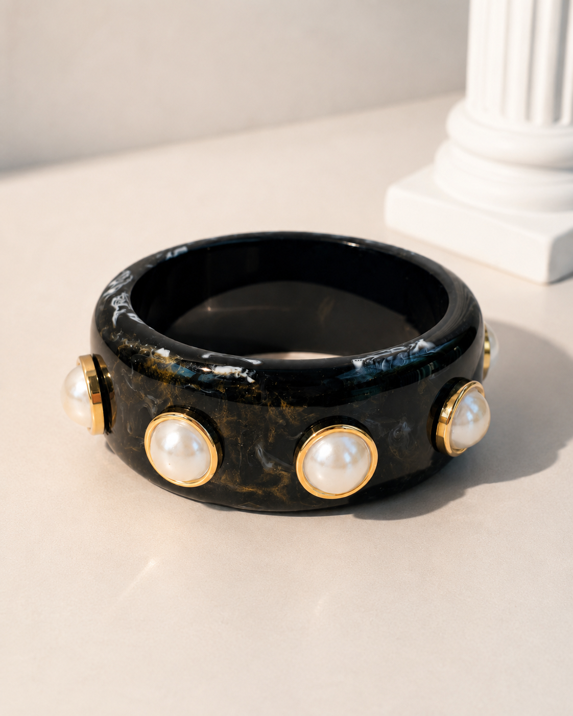 Marble Pearl Bangle - Black