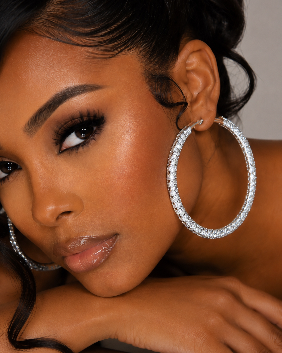 Crystal Hoop Earrings - Silver