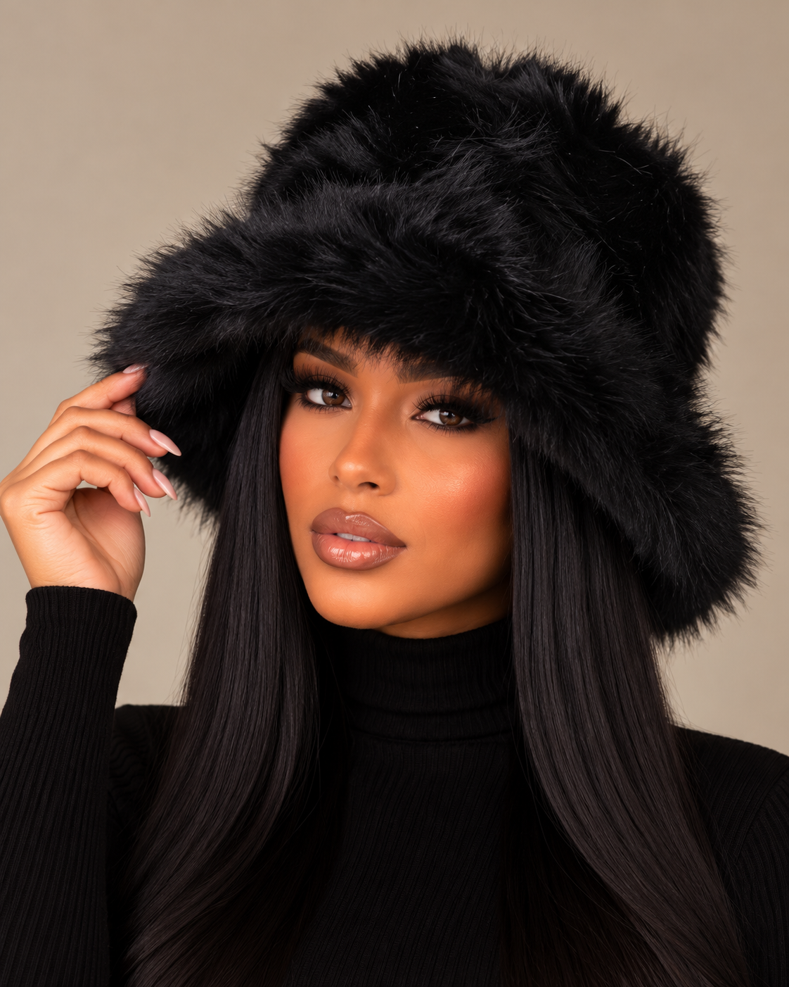 Oversized Faux Fur Bucker Hat - Blue