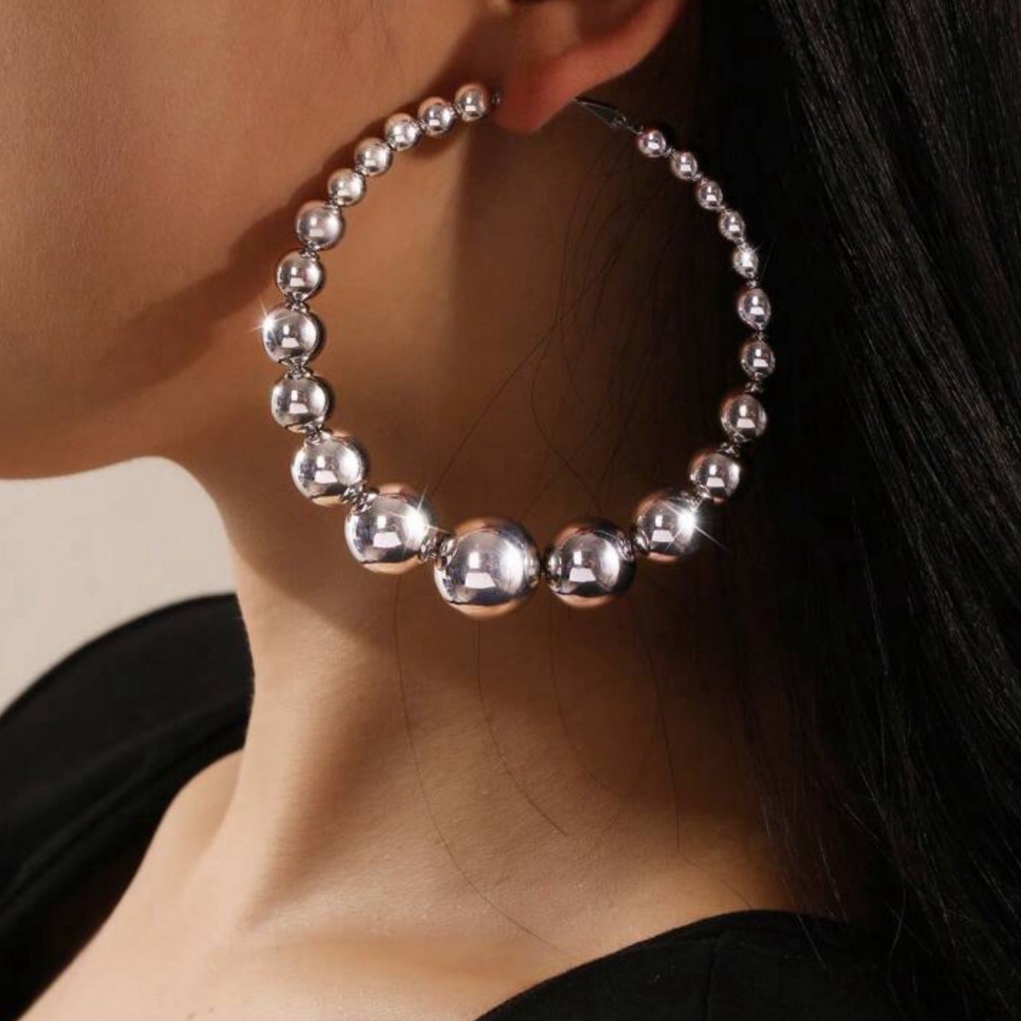 Ecliptic Beaded Hoops - Silver