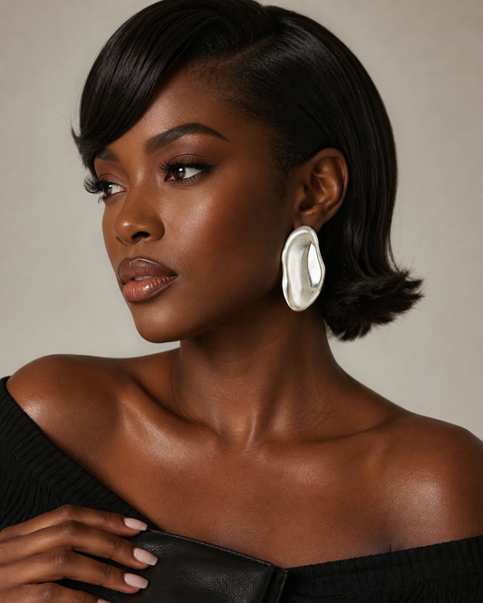 Chrome Petal Earrings - Silver