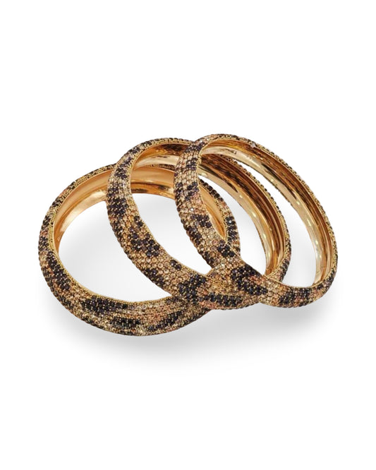 Crystal Leopard Print Bangles - Gold