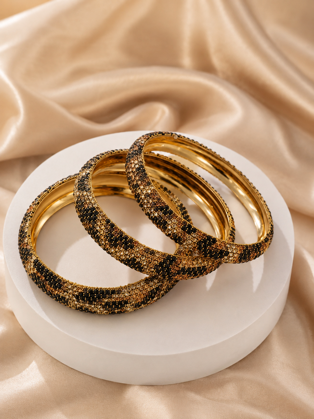 Crystal Leopard Print Bangles - Gold