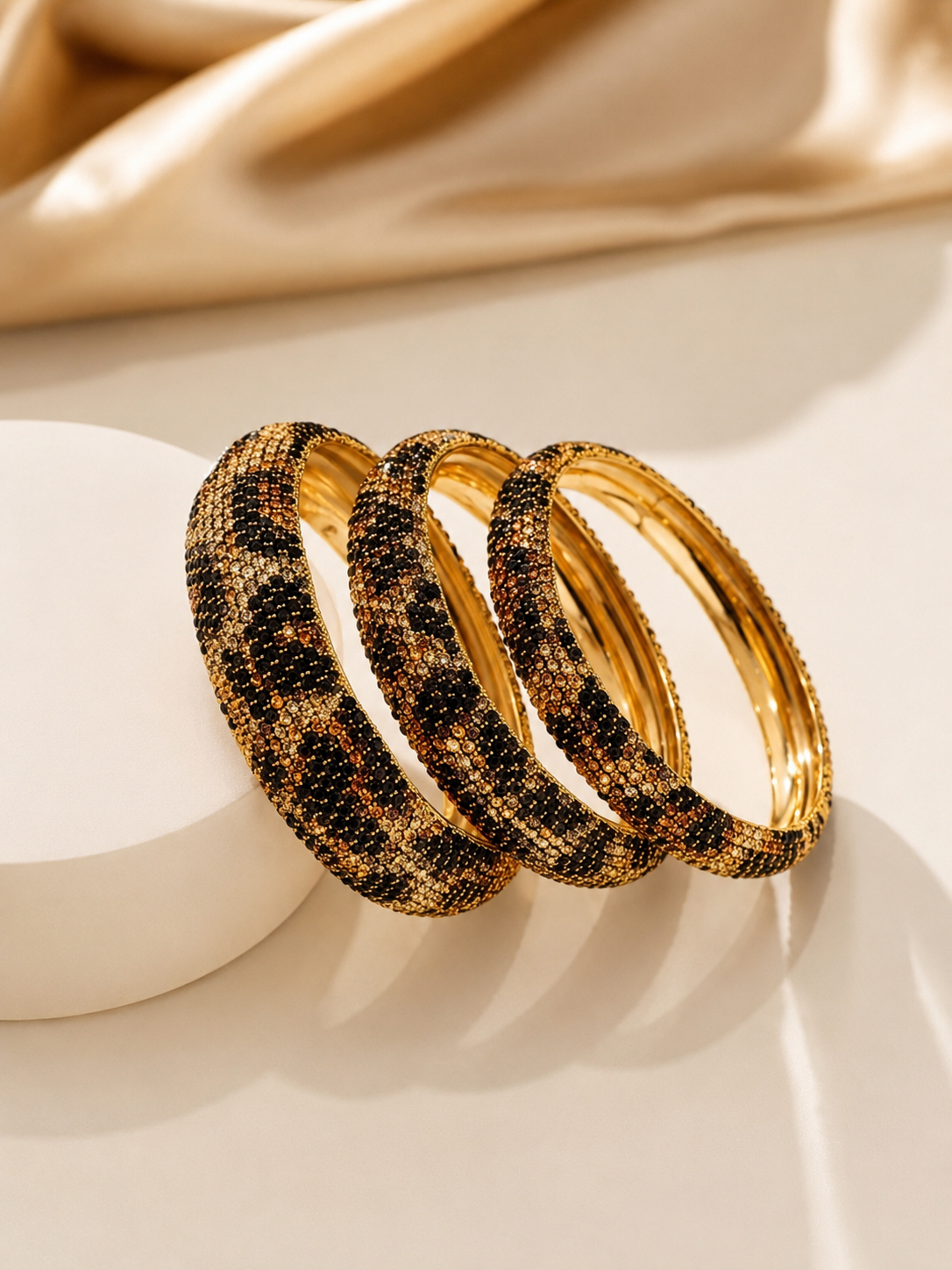 Crystal Leopard Print Bangles - Gold