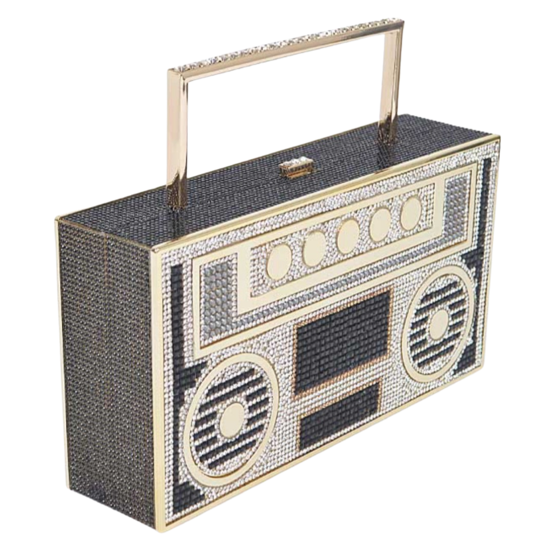 Crystal Boombox Clutch - Gold