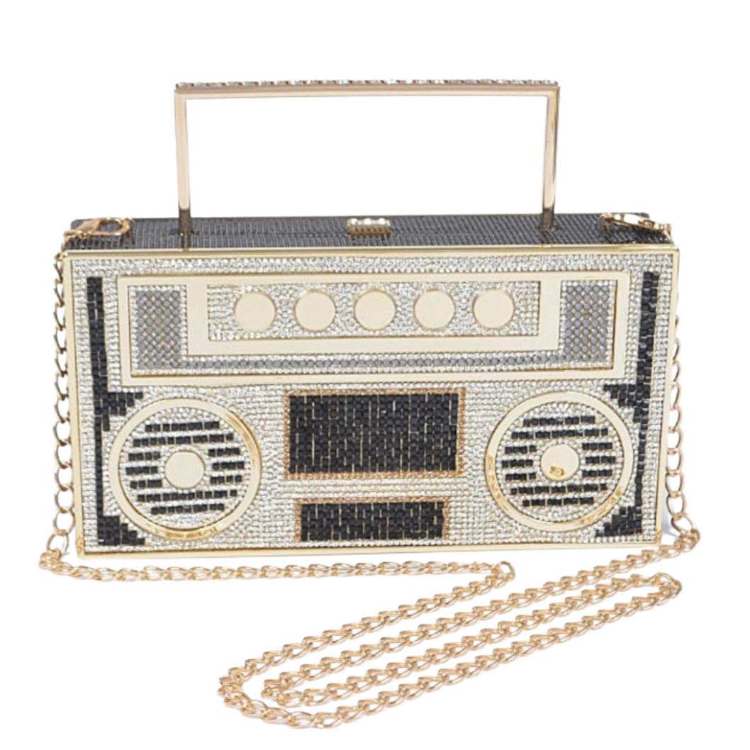 Crystal Boombox Clutch - Gold