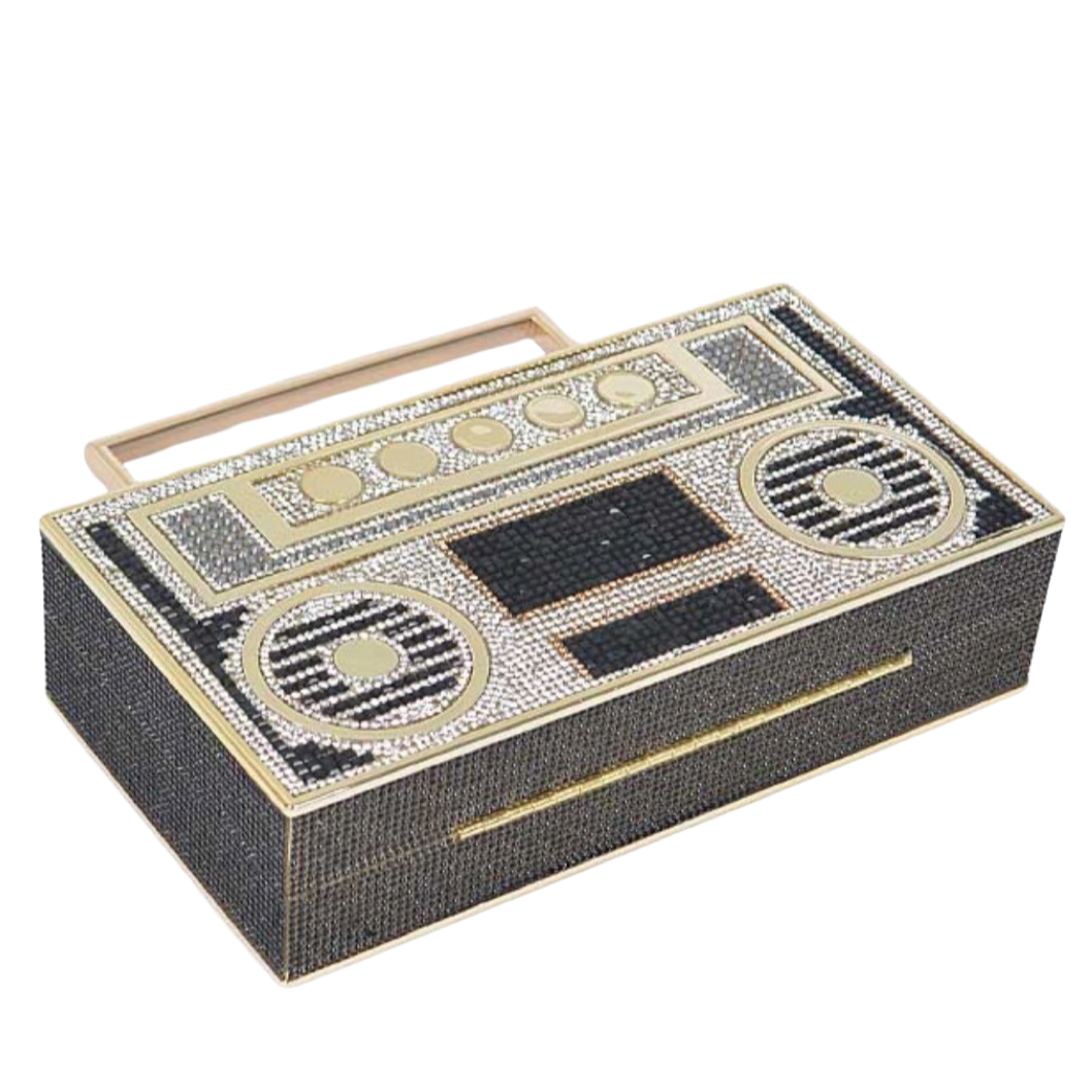 Crystal Boombox Clutch - Gold