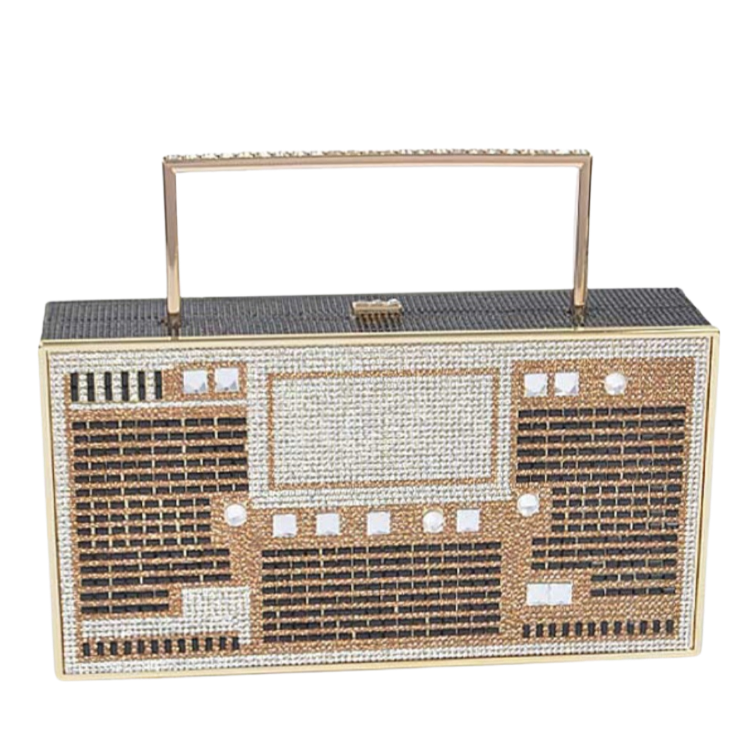 Crystal Boombox Clutch - Gold