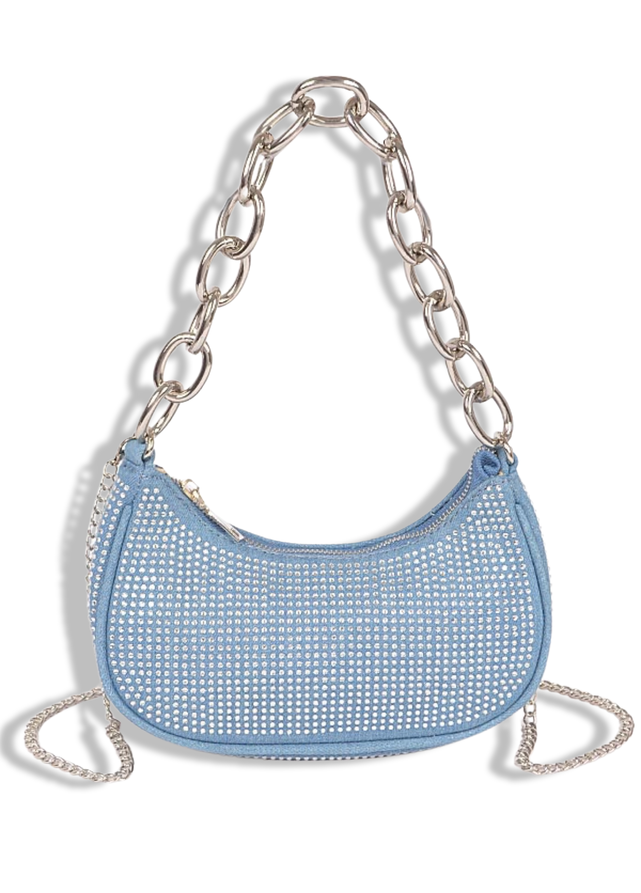 Off The Chain Denim Handbag - Light Blue