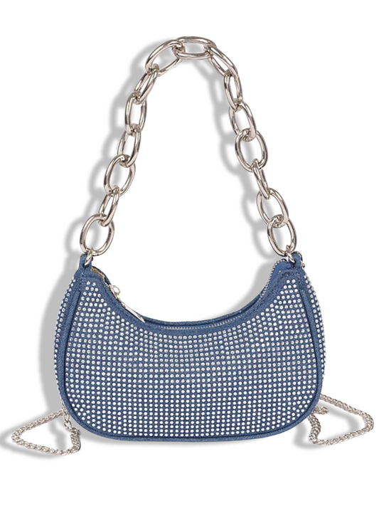 Off The Chain Denim Handbag - Dark Blue